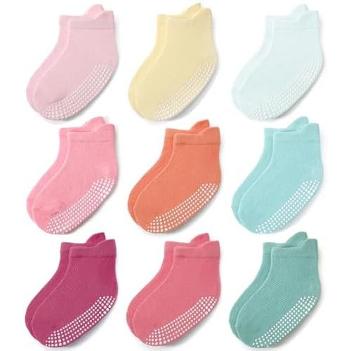 JAKIDAR Baby Toddler Socks Non Slip 9 Pairs Cotton Ankle Grip Socks for Boys Girls Baby Kids Infants Children