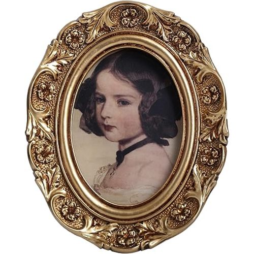 Small Vintage Picture Frames 2.5x3.5 Antique Ornate Oval Mini Picture Frames for Wall Mount and Tabletop Victorian Home Decor Photo Gallery Art, Gold, Oval