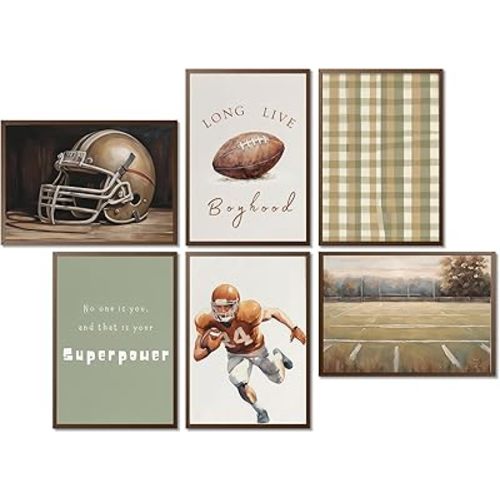 Football Sport Nursery Wall Art Retro Sports Rugby Wall Decor Picture Boys Motivational Poster Prints Kids Room Painting Artwork for Gallery Kids Room Home Decoration 8x10in