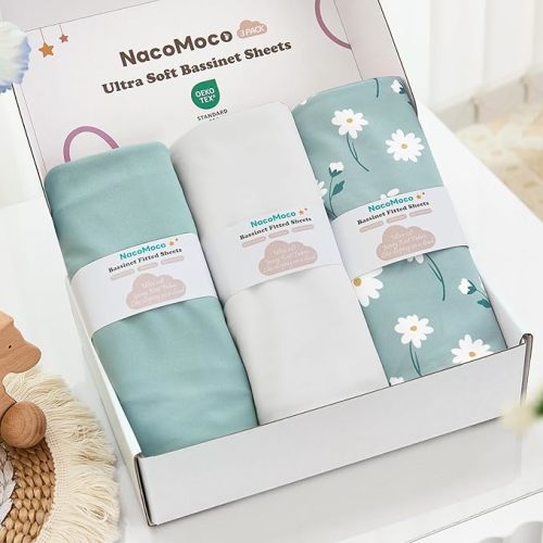 3 Pack Soft Bassinet Sheets - 33"x20" Bedside Bassinet Sheets for Baby Delight, Angelbliss, Maxi-COSI & Most Regular Size Bedside Sleeper | Breathable & Skin Friendly Bassinet Fitted Sheets for Girls