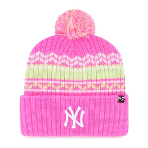 Youth New York Yankees '47 Pink Polar Vortex Cuffed Knit Hat with Pom