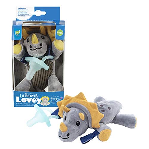 Dr. Brown's Lovey Pacifier and Teether Holder, Triceratops with Teal, 0 Months+