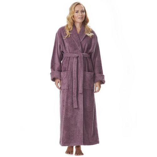 Arus Women's Full Length Turkish Terry Cotton Robe, Shawl Collar Long Bathrobe