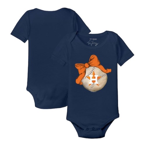 Infant Houston Astros Tiny Turnip Navy Baseball Bow Bodysuit