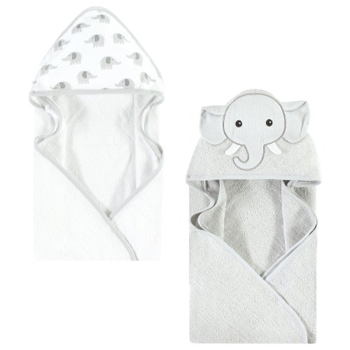 Hudson Baby Cotton Animal Face Hooded Towel, Gray Elephant, One Size - Gray Elephant - One Size
