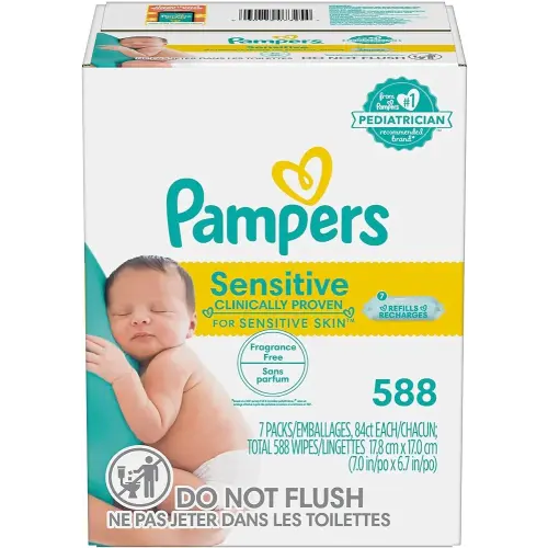 Pampers Sensitive Baby Wipes - Refill Packs, 588 Count, Water Based, Hypoallergenic and Unscented (Packaging May Vary)