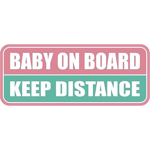 GEEKBEAR Baby on Board Car Magnet - Colorful, Reflective, Weather-Resistant - Rectangular 8.7 x 3.5 in (Light Pink/Turquoise)
