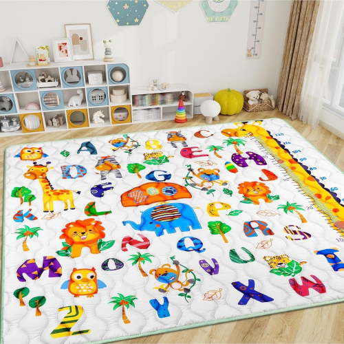 Baby Gyms Playmats for Playpen Boho Rainbow Play Mat for Playpen Playyards Thicken Soft Padding Foam Playmats for Babies (50"×50", 6- Zoo)