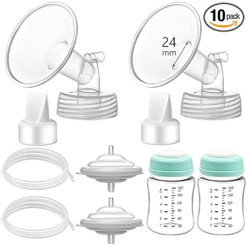 Pump Parts Compatible with Spectra S1/S2/9 Plus, Not Original Accessories, Full Set Replacements Include 24mm Flange, Duckbill Valve, Backflow Protector, Tubing and Bottle