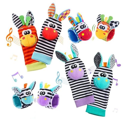 Baby Rattle Socks Set, Hand and Foot Finder Rattles Toys for Babies 0-6 Months, Infant Shower Gifts Set with Wrist Rattle Socks, Newborn Sensory Toy for Boys Girls 0-12 Months