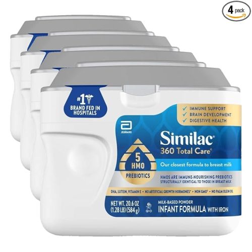 Similac 360 Total Care Infant Formula, Has 5 HMO Prebiotics, Our Closest Formula to Breast Milk, Baby Formula Powder, 20.6-oz Tub (Pack of 4)