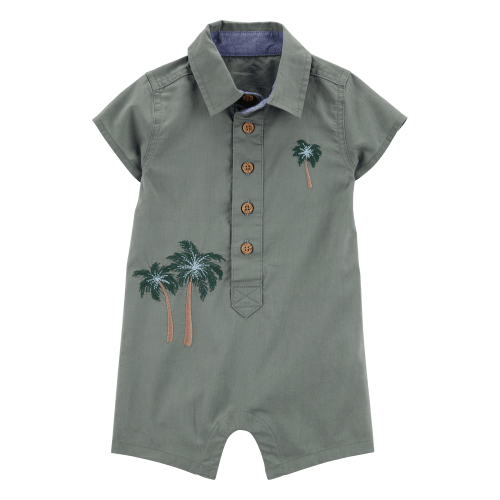 Baby  Palm Tree Print Button-Front Romper-Green | Carter's- 6 month