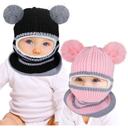 2 Pcs Baby Winter Hat Scarf Set Toddler Winter Hat Infant Beanie Hat Toddler Balaclava Earflap Hat for 1-5 Year Old Girl Boy