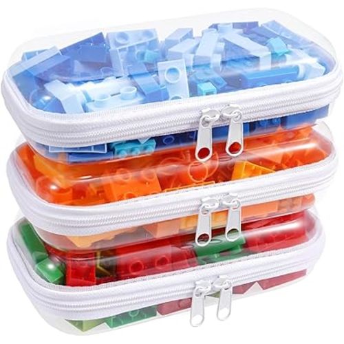 Clear Hard Plastic Zipper Case,Transparent Double Zippers Hard Pouch with 3pcs,Portable Travel Organizer Bin for Toy Storage