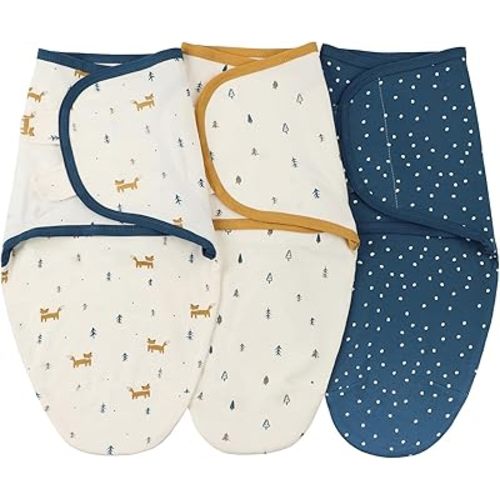 insular Baby Swaddle Wrap, Swaddle Blanket for Newborn and Infant, Adjustable Velcro Swaddling Set for Boy and Girl, Soft Cotton Baby Sleep Sack 3 Pack, Fox, Small(0-3M)