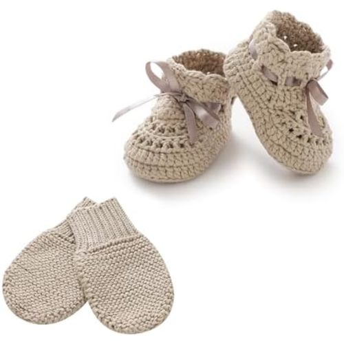 mimixiong Baby Booties Gloves Set Newborn Babe Sock Shoes Handmade Boots Cotton Shoes No Scratch Mittens for Infant Boy Girl