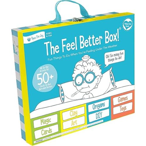 Open The Joy Feel Better Box: Get Well Soon Kids Gifts Basket, 50+ Fun Activities, Games, Toys, Conversation Cards, Origami, Clay Art, Magic Tricks, DIY - Great Gift for Kids After Surgery Ages 4+
