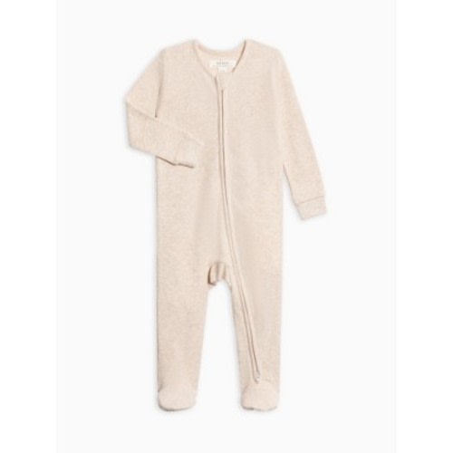 Colored Organics Lane Waffle Knit Zipper Sleeper Heather Oat NB