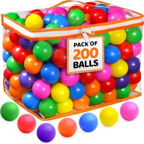 Play22usa Ball Pit Balls 200 Pack with Storage Bag – Crush Proof, BPA Free, 7 Bright Colors, 2.2” Play Balls for Toddlers & Kids