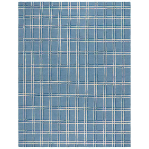 Latitude Run® Evell Handtufted Wool & Cotton Plaid Rug in Blue/Ivory & Reviews | Wayfair