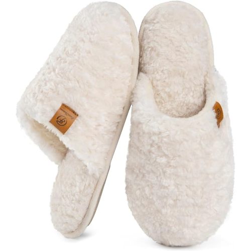 EverFoams Women's Fuzzy Slip-on Slippers Warm Cozy Soft Lightweight Memory Foam Indoor House Shoes