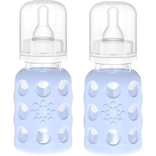 Lifefactory Glass Baby Bottle BPA Free | Protective Silicone Sleeve | 4 oz Pack of 2 | Blanket