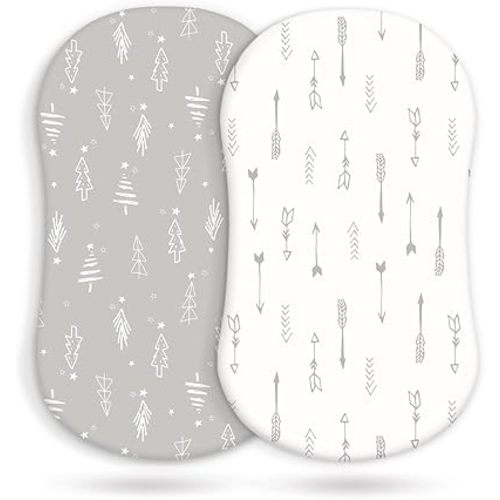 GRSSDER Stretchy Ultra Soft Fitted Bassinet Sheet Set 2 Pack, Universal Fit for Bassinets Baby Cradle Moses Basket Oval Rectangle Mattress, Christmas Trees/Arrows Bassinet Sheets for Girls and Boys