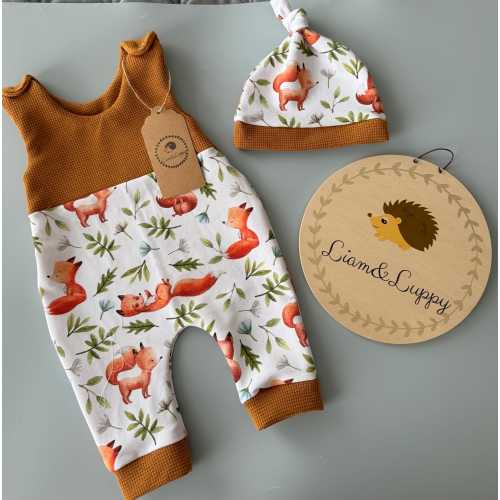 Fuchs Babyset – handgenähtes Herbst Outfit mit Mütze | Handmade Baby Kleidung | Geschenk zur Geburt | Herbst Baby Set Unisex
