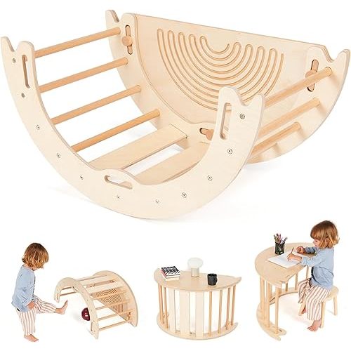 Climbing Arch for Toddlers, Multiuse Montessori Climber, Toddler Rocker, Wooden Balance Board, Toy Storage, Easy to Assemble Play Gym - Detailed Guide Included, Perfect for Active Play