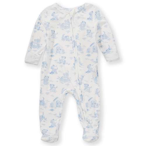 Angel Dear Baby Boys Bamboo Puppy Toile Blue Zipper Footie Coverall