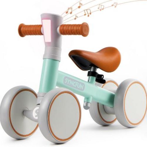 Joyfy LED Baby Balance Bike with Music for 1 2 3 Year Old, Adjustable Toddler First Bike with Lights & Sounds, 4 Wheels Riding Toys Birthday Gifts