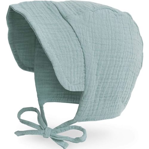 JELLYTREE Baby Hat Brimmed Sun Bonnet Muslin Double Gauze Toddler Sun Hat Infant Boys Girls Beanie Caps, 6m 12m 24m