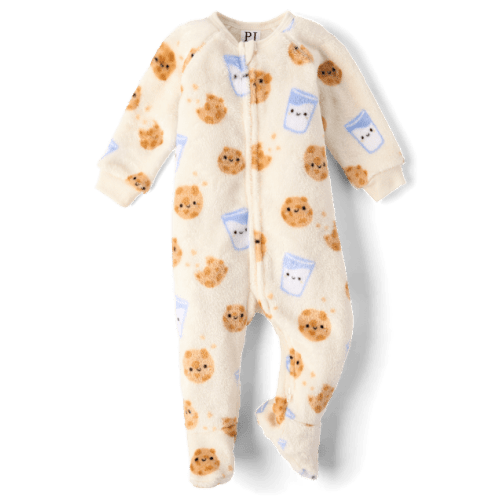 Baby And Toddler Milk And Cookies Footed One Piece Pajamas - Cozy Fleece - White