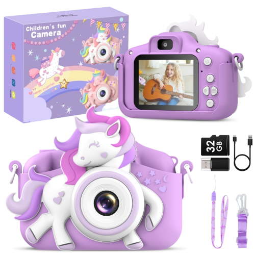 Gofunly Kids Camera with Silicone Cover and 32GB SD Card, Toy Cameras for Girls 3-12 Years Best Birthday/Festival Gifts,Purple