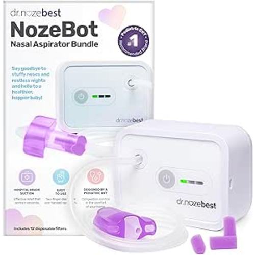 Dr. Noze Best NozeBot Electric Baby Nasal Aspirator - Designed by a Pediatric ENT for Safe, Gentle Congestion Relief - Rechargeable, Portable & Easy to Clean Nose Sucker for Infants and Toddlers