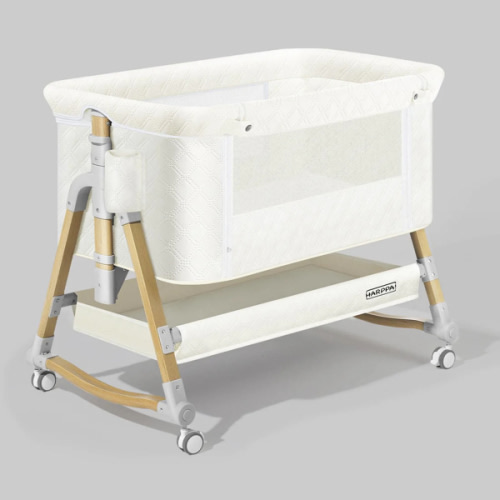 HARPPA Cuddly 3-in-1 Baby Bassinet Bedside Sleeper for Reflux | Attaches to Bed, Adjustable 5 Heights, Non-Toxic & CPSC Certified | Sturdy Aluminum Frame, Portable Wheels, Tool-Free Setup, Gentle Rocking | Perfect for Newborns, Infants, Small Spaces & Saf