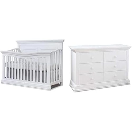 Pemberly Row Set of 2 4-in-1 Crib and Double Dresser in White