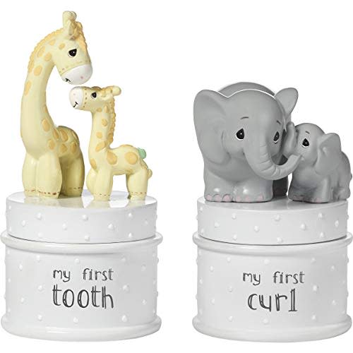 Precious Moments My First Tooth & My First Curl Elephant And Giraffe Resin Keepsake Set 182401