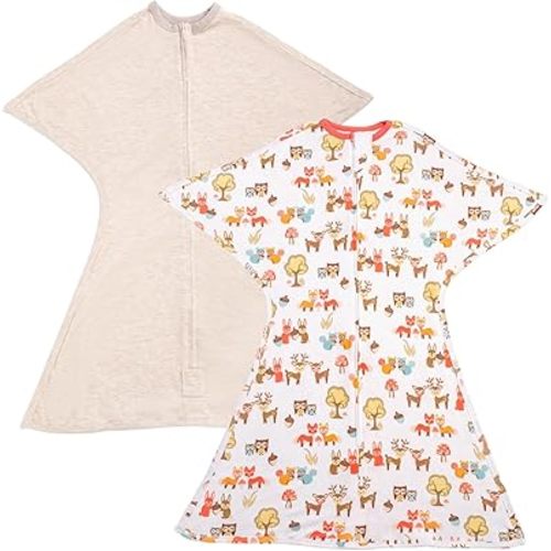 SleepingBaby Zipadee-Zip Transition Swaddle 2-Pack - Starfish Design for Self-Soothing & Better Sleep - Ideal for Rolling Babies - Woodlands/Balanced Beige, Medium (6-12 Month)
