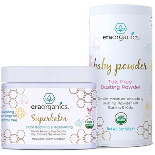 USDA Organic Baby Care Duo – Talc-Free Baby Powder & Healing Ointment for Sensitive Skin – Natural Relief for Eczema, Rashes, Cradle Cap, and Diaper Rash