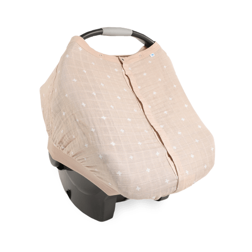 Cotton Muslin Car Seat Canopy - Taupe Cross