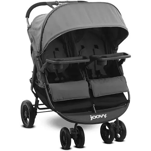 Joovy Scooter X2 Side-by-Side Double Stroller Featuring Dual Snack Trays, One-Handed Fold, Multi-Position Reclining Seats, Adjustable Leg Rests, and in-Seat Storage (Charcoal)