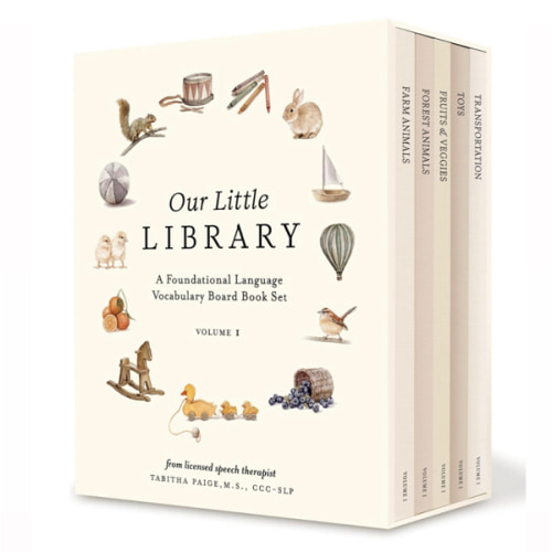 Our Little Library: A Foundational Language Vocabulary Board Book Set for Babies, Including Farm & Forest Animals, Fruits & Veggies, Toys & More (Tabitha Paige Children's Book Series)
