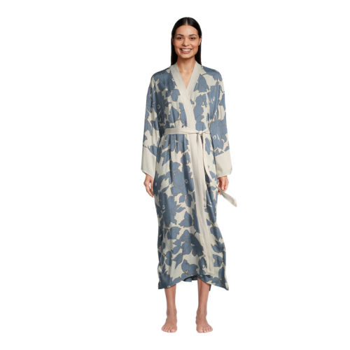 Sabah Ivory And Blue Modern Floral Robe