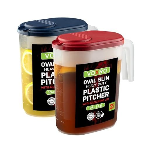 2-Pack 1 Gallon Water Pitchers with Lids, Slim Fridge Door Water Jugs | Flip-top spout provides smooth, controlled pouring, while BPA-free plastic ensures safe everyday use