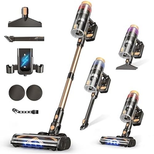 Cordless Vacuum Cleaner, 580W 48KPA 70 Mins Vacuum Cleaners for Home, Self-Standing Stick Vacuum with Wall Mount Charge, Touch Screen, Ultra High-Power Brush for Pet Hair/Plush Carpet/All Floor