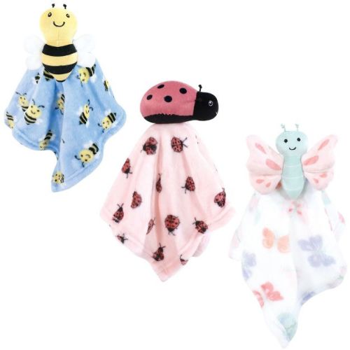 Hudson Baby Girls Animal Face Security Blanket, Butterfly 3-Pack, One Size