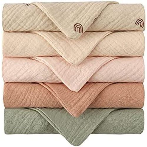 Baby Muslin Washcloths - Natural Muslin Cotton Baby Wipes - Soft Newborn Baby Face Towel and Muslin Washcloth for Sensitive Skin - Baby Registry as Shower, 5 Pack 9.06x9.06 inches
