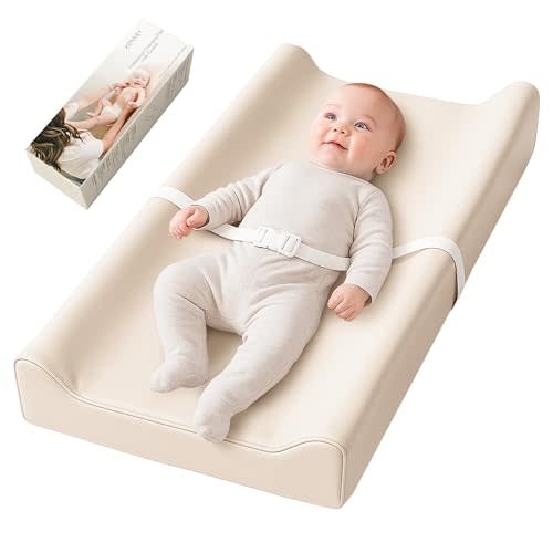 Konssy Vegan Leather Baby Changing Pad, Soft Non-Slip Diaper Changing Pad with Waterproof Wipeable Cover for Nursery Dresser or Table, 32 x 16 inches