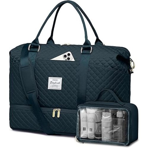 Travel Weekender Bags For Women - Carry On Duffel Bags with Shoe Compartment Overnight teal Weekender Tote Bags with Wet Pocket Gym Duffle Bag for Travel Sports Weekend Hospital Peacock Blue